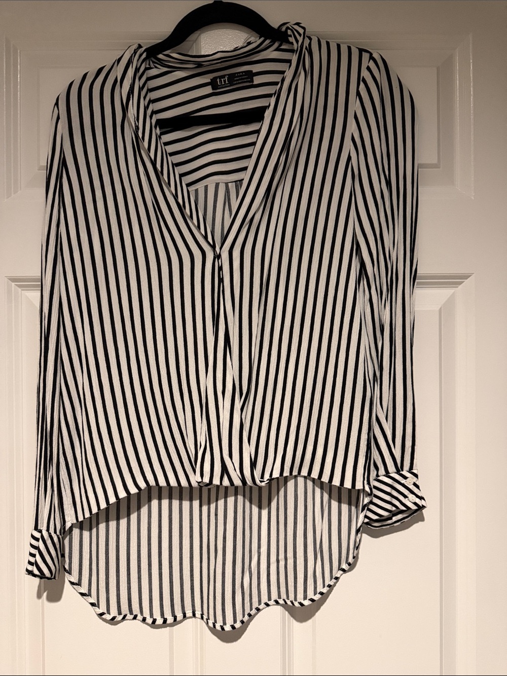 Zara Black and White Vertical-Stripe Button-Down Shirt